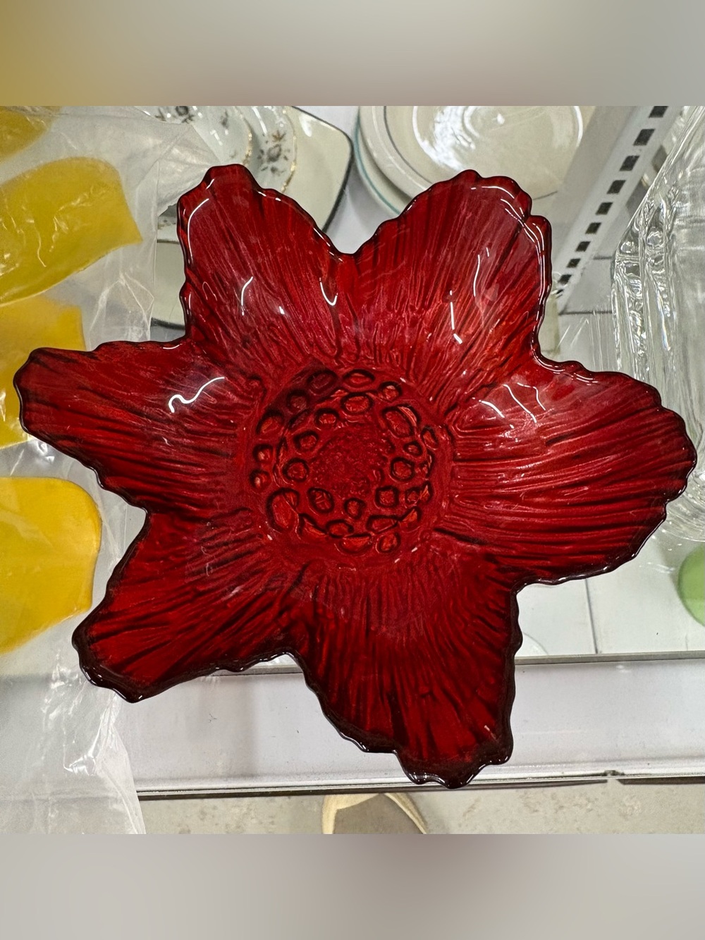 Vintage Ruby Red Glass Flower Bowl approx. 6 inches